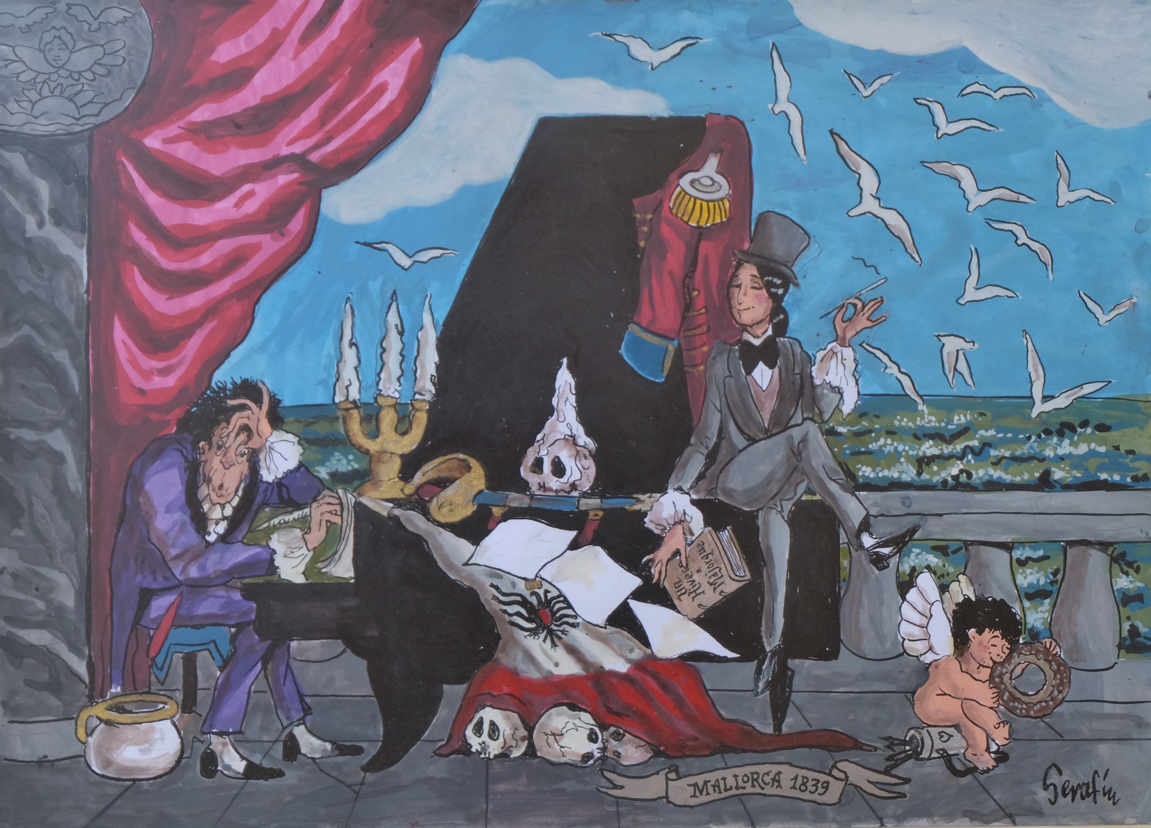 Serafín - Chopin y George Sand acuarela cartulina - El Marco Verde - Obra  Gráfica posters y Enmarcación