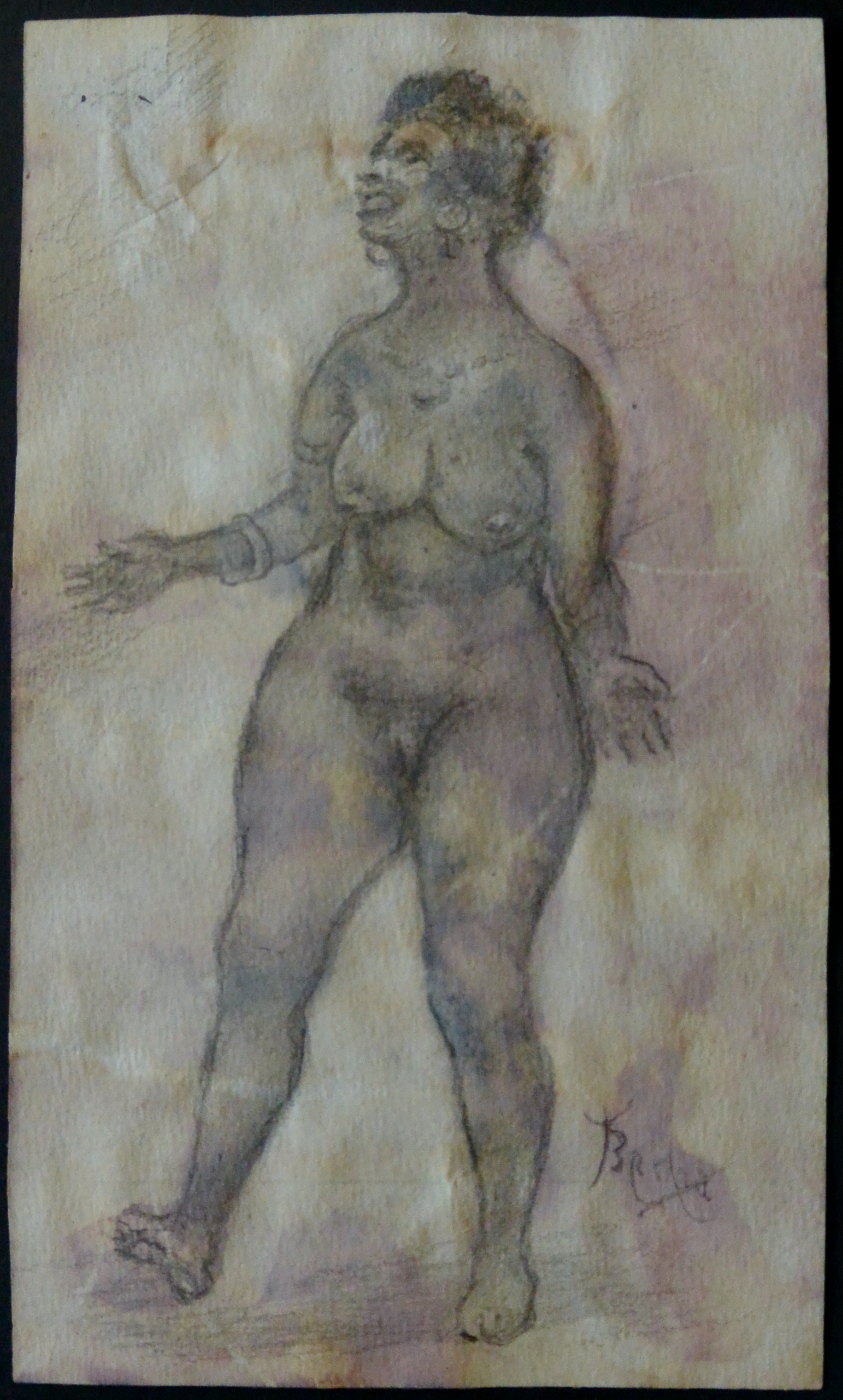 Juan Barba - Mujer negra desnuda dibujo lápiz y aguada papel - El Marco  Verde - Obra Gráfica posters y Enmarcación