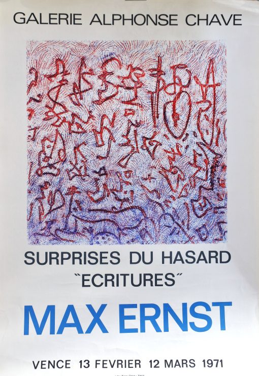 Ernst Max - "Surprises du hasard, ecritures" cartel original exposición en Galerie Alphonse Chave Vence en 1971